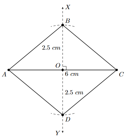 Join vertices to form rhombus ABCD